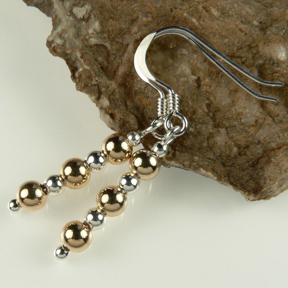 Sterling silver & 14K gold filled bead drop earrings, in a gift box (9083)