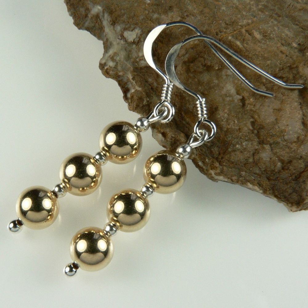 14K gold filled and sterling silver bead drop earrings, in a gift box (8834)