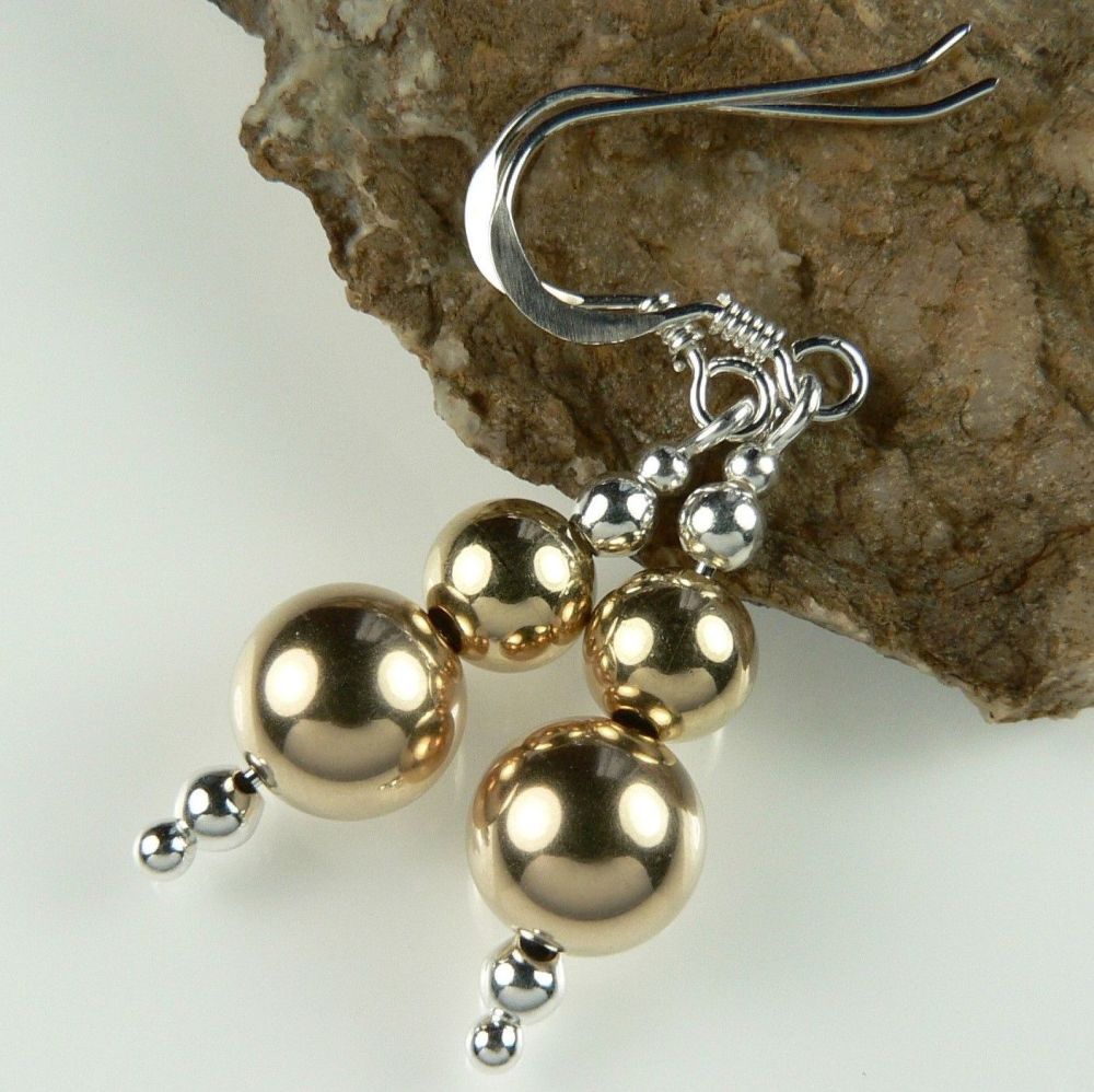 Sterling silver & 14K gold filled bead drop earrings, in a gift box (8856)