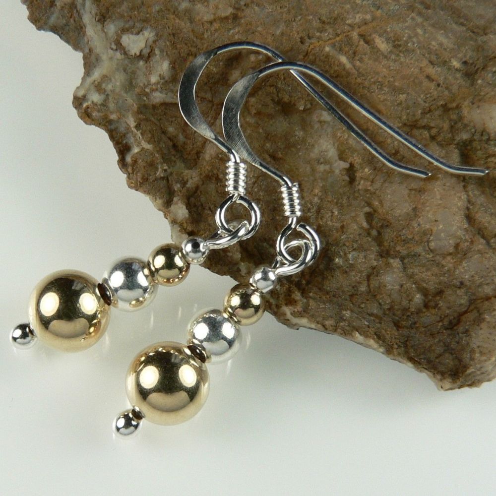 14K gold filled and sterling silver smooth bead drop earrings, in a gift box (8934)