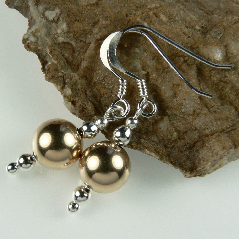 14K gold filled and sterling silver bead drop earrings, in a gift box (#2)