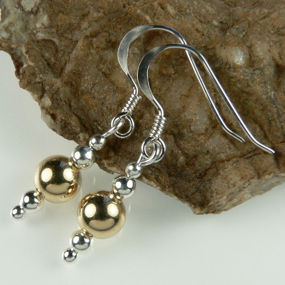 14K gold filled and sterling silver bead drop earrings, in a gift box (#1)