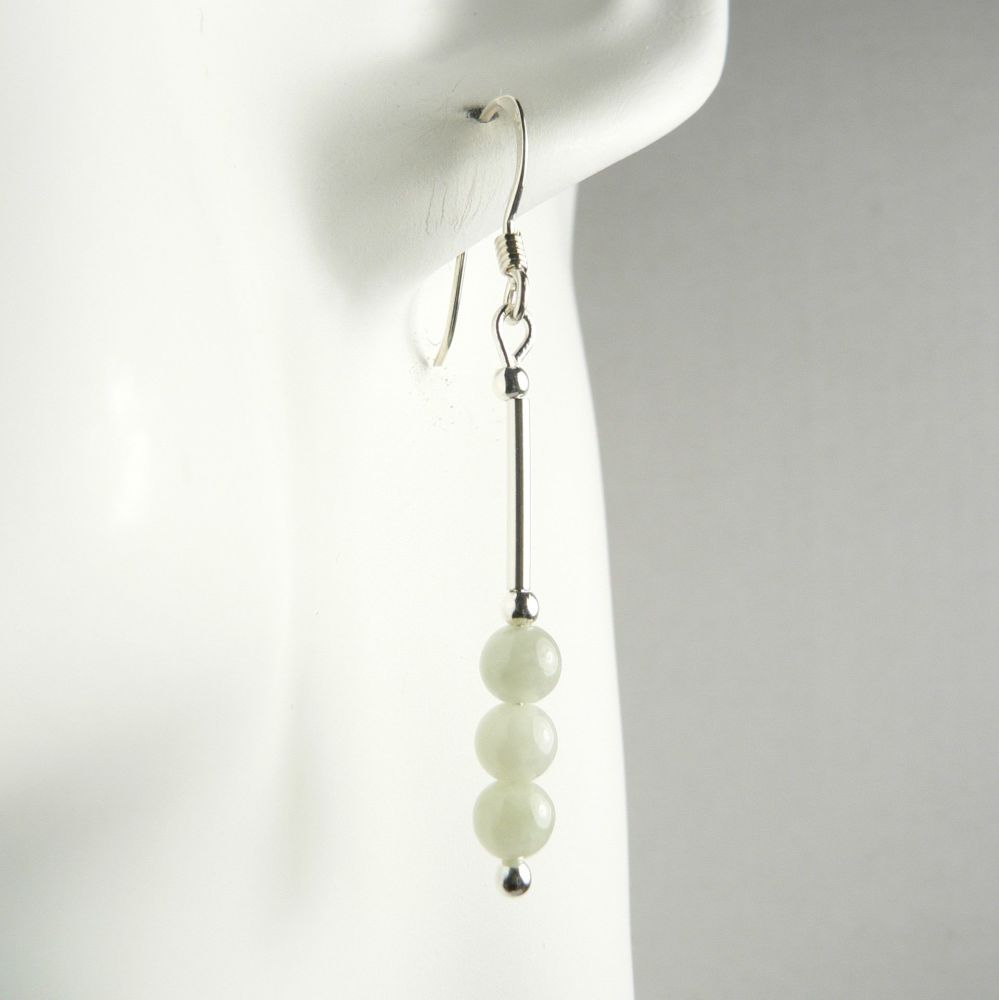 Sterling silver 4mm (+/-) Jadeite semi-precious stone drop earrings, in a gift box (L)