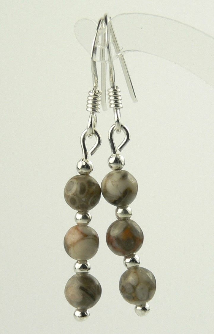 beige and brown fossil crinoid earrings