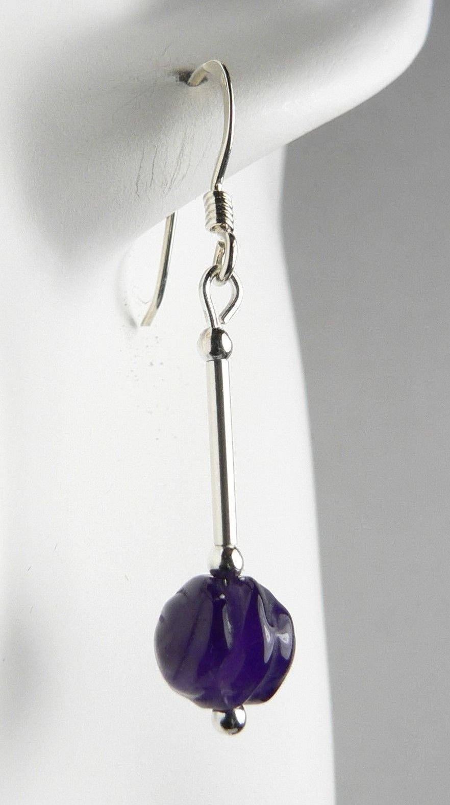 Sterling silver 8mm (+/-) purple Amethyst semi-precious stone drop earrings