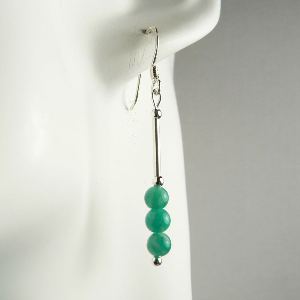 Sterling silver 4mm (+/-) green Amazonite semi-precious stone drop earrings