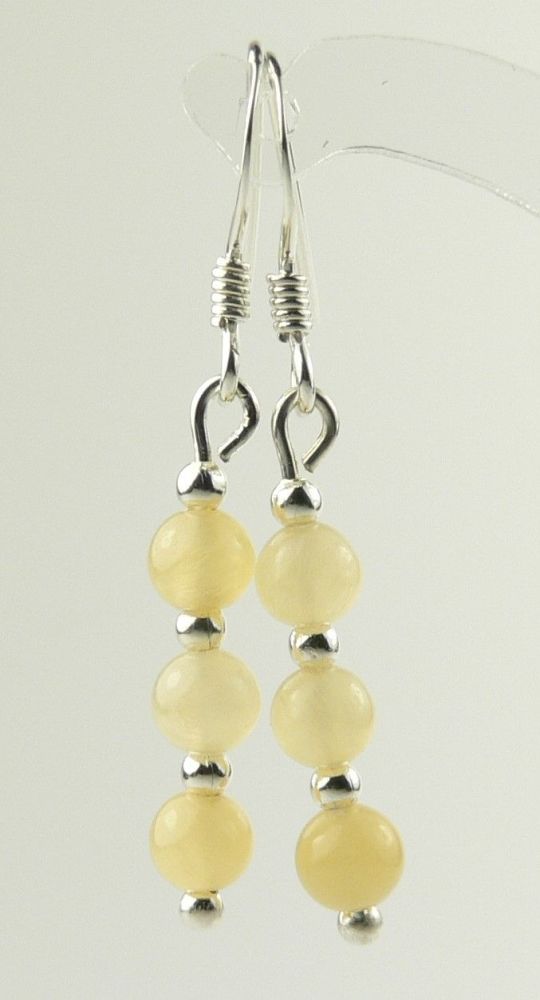 Sterling silver 4mm (+/-) pale yellow Ambronite semi-precious stone drop earrings, in a gift box