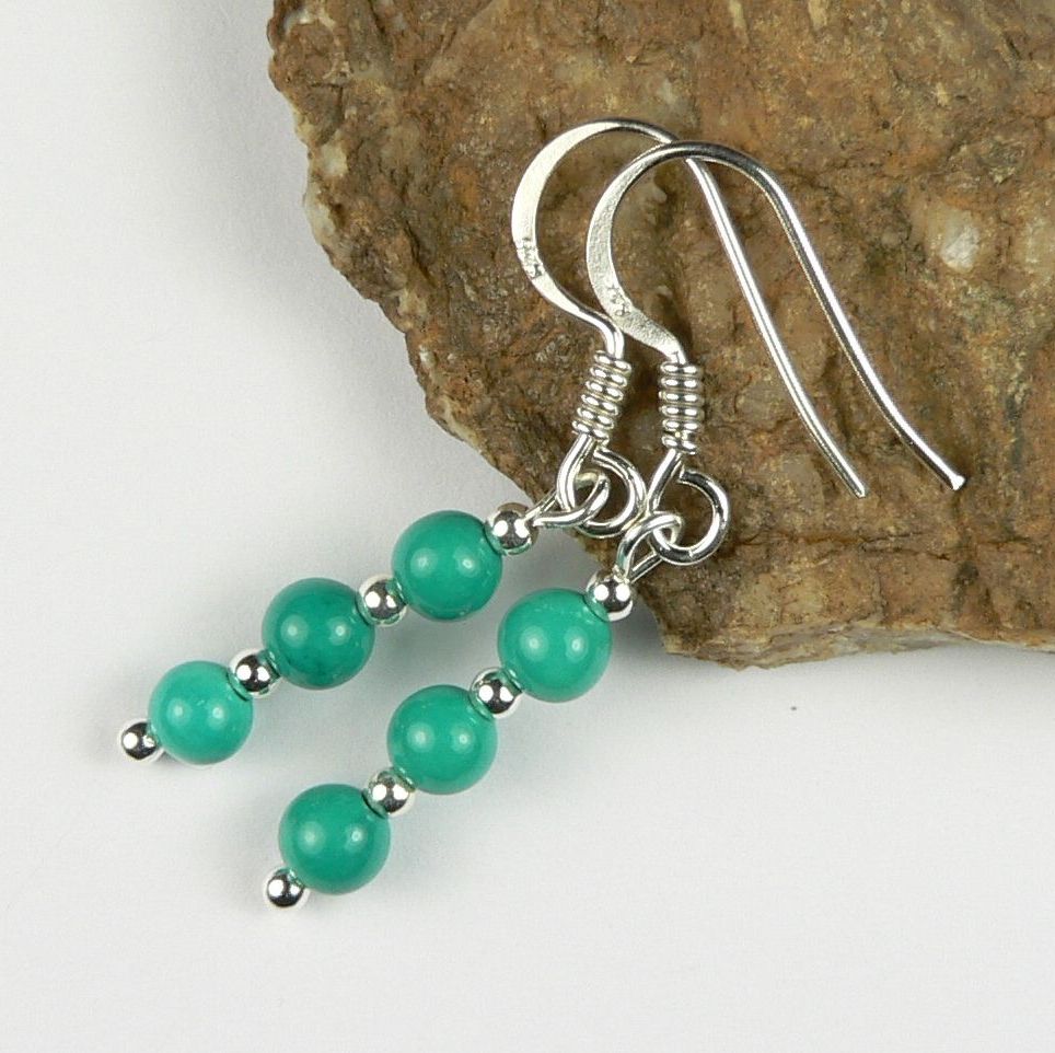 Sterling silver 4mm (+/-) Turquoise semi-precious stone drop earrings