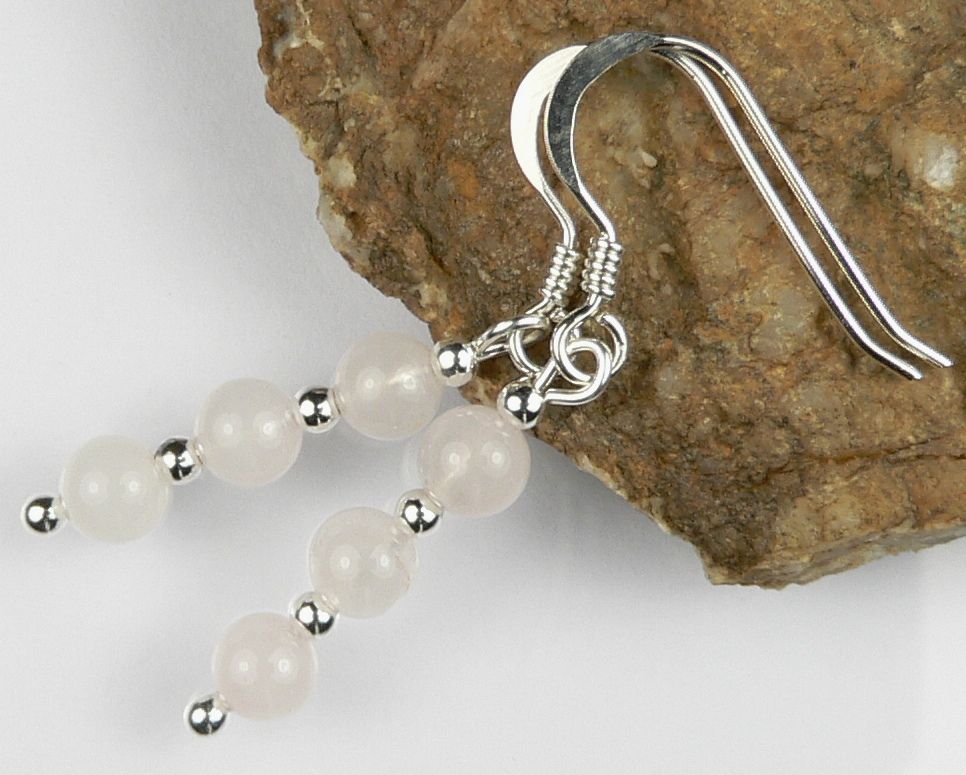 Sterling silver 4mm (+/-) pale pink Rose Quartz semi-precious stone drop ea