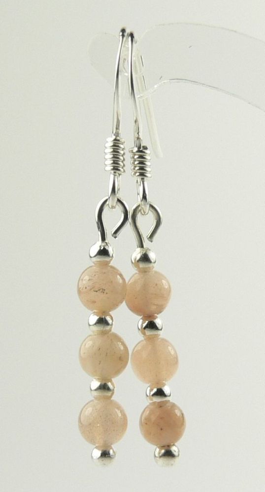 Sterling silver 4mm (+/-) Sunstone semi-precious stone drop earrings, in a gift box