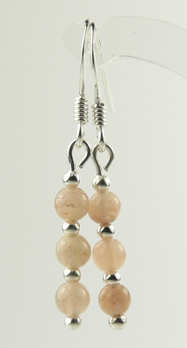 Sterling silver 4mm (+/-) pink-ish brown Sunstone semi-precious stone drop 