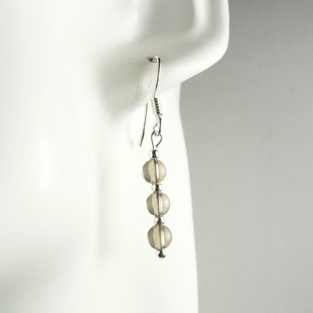 Sterling silver 4mm (+/-) Smoky Quartz semi-precious stone drop earrings, in a gift box