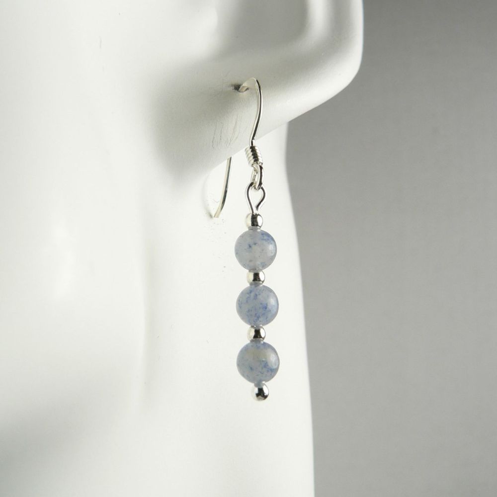 Sterling silver 4mm (+/-) Blue Aventurine semi-precious stone drop earrings, in a gift box