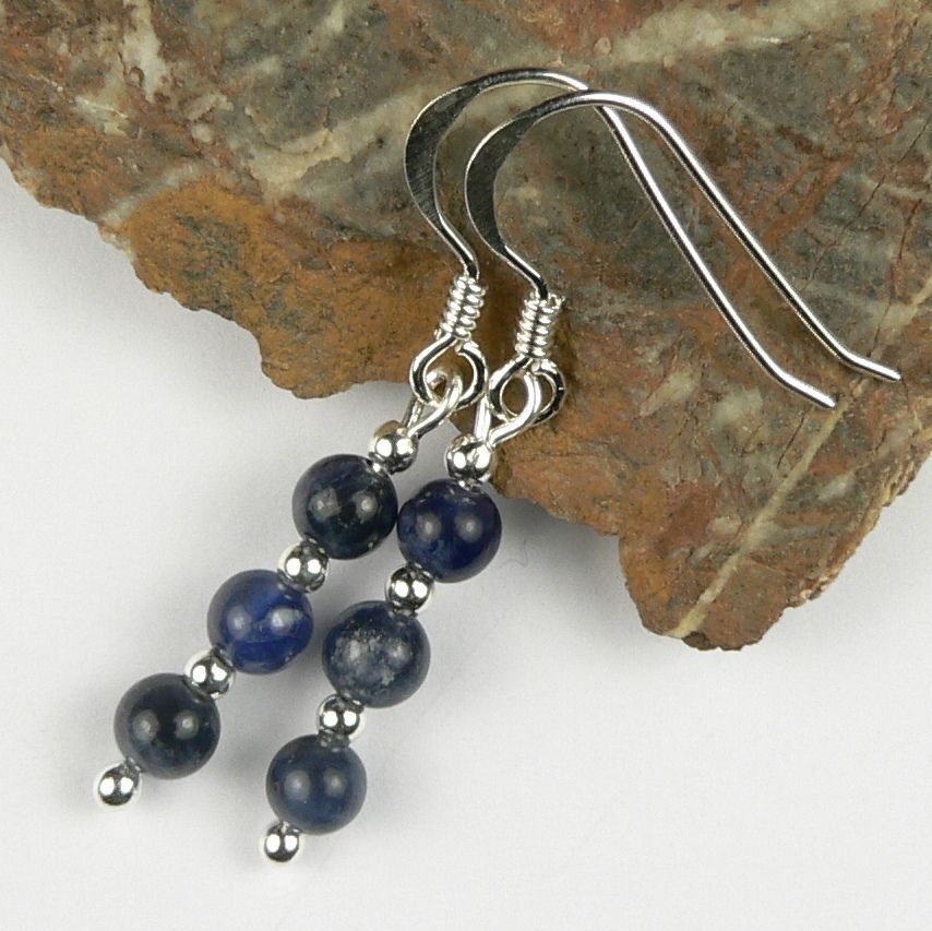 Sterling silver 4mm (+/-) blue Sodalite semi-precious stone drop earrings