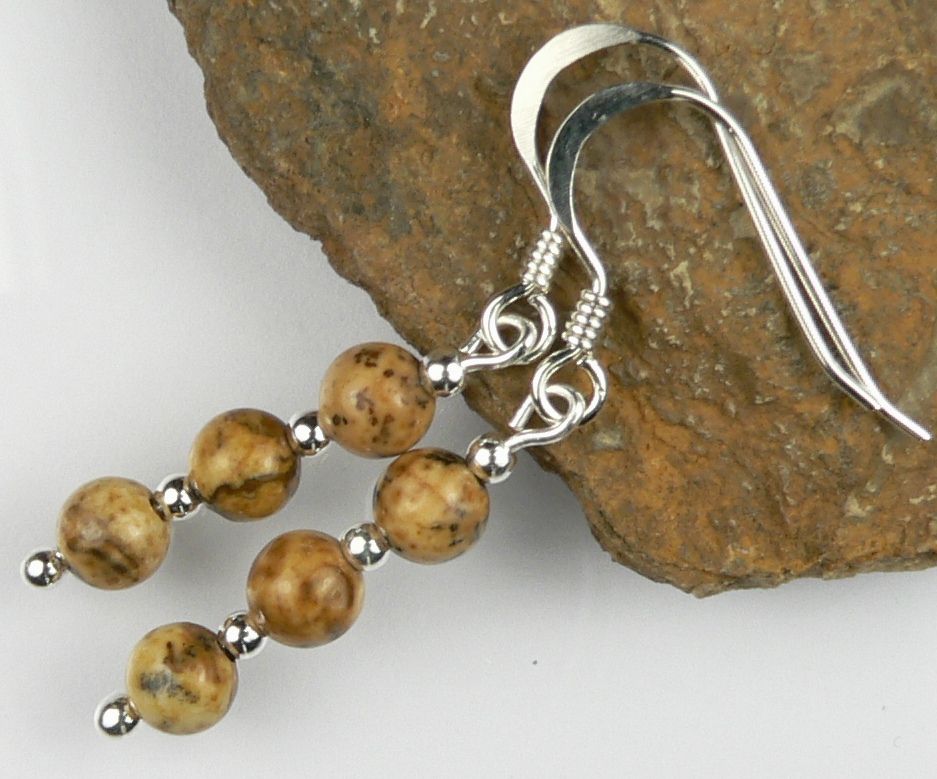 Sterling silver 4mm (+/-) beige brown Picture Jasper semi-precious stone dr