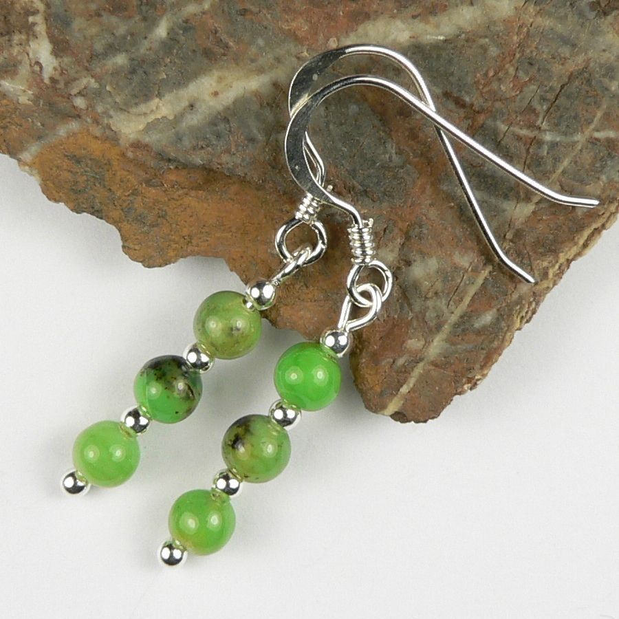 Sterling silver 4mm (+/-) Chrysoprase semi-precious stone drop earrings, in a gift box