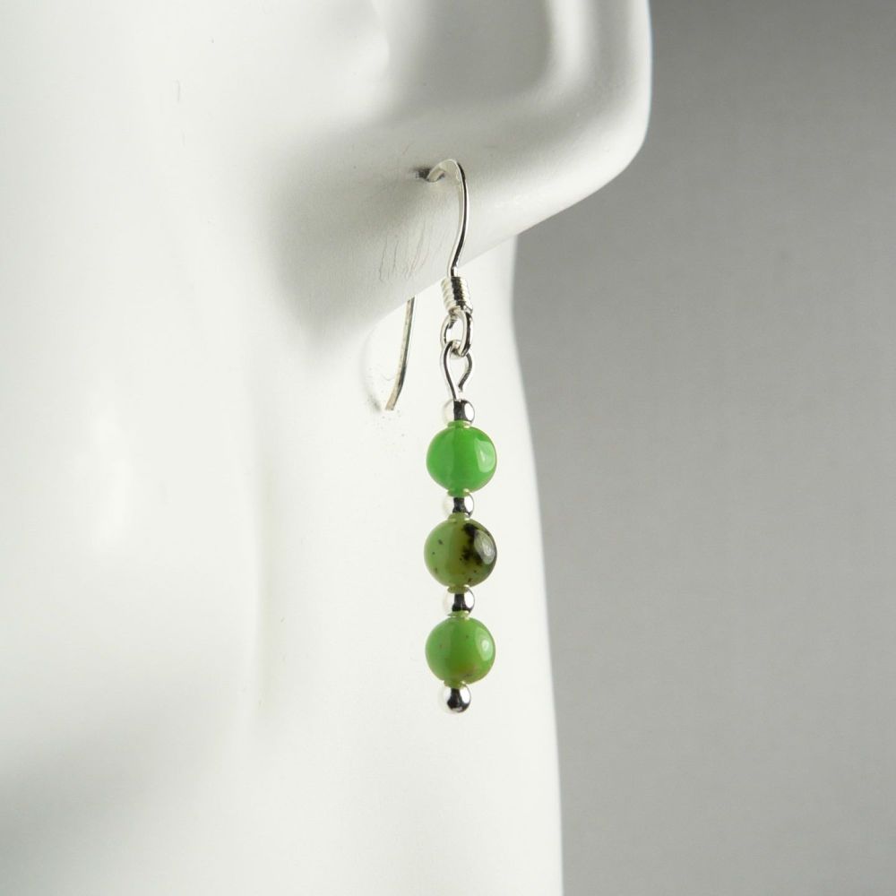 Sterling silver 4mm (+/-) Chrysoprase semi-precious stone drop earrings, in a gift box