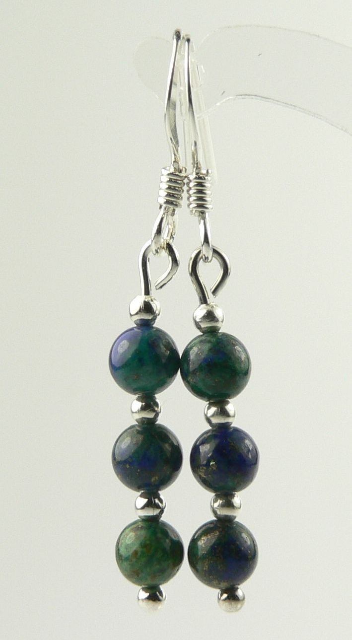 Sterling silver 4mm (+/-) Chrysocolla semi-precious stone drop earrings