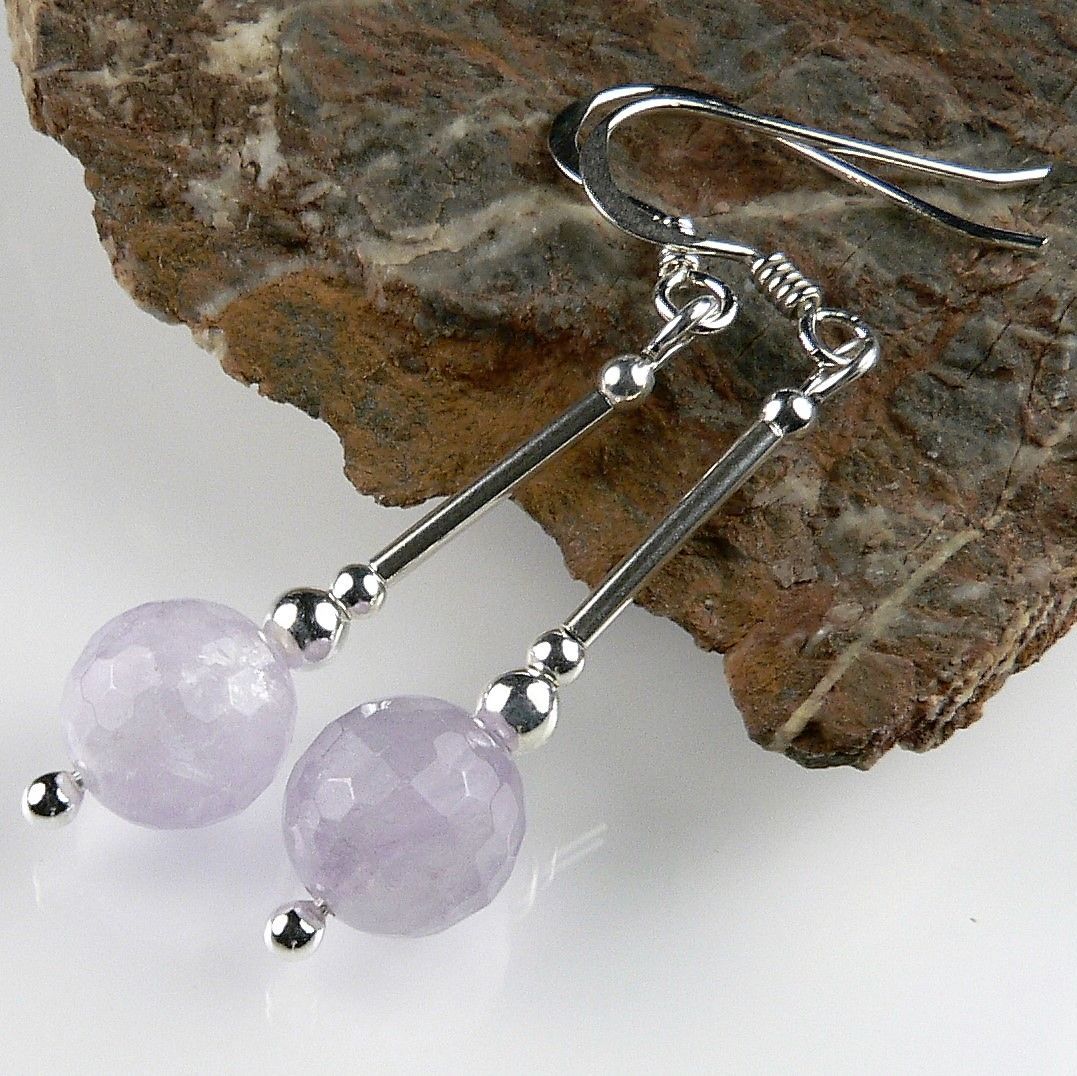 Sterling silver 8mm (+/-) faceted Lavender/Cape Amethyst semi-precious stone earrings, in a gift box (L)