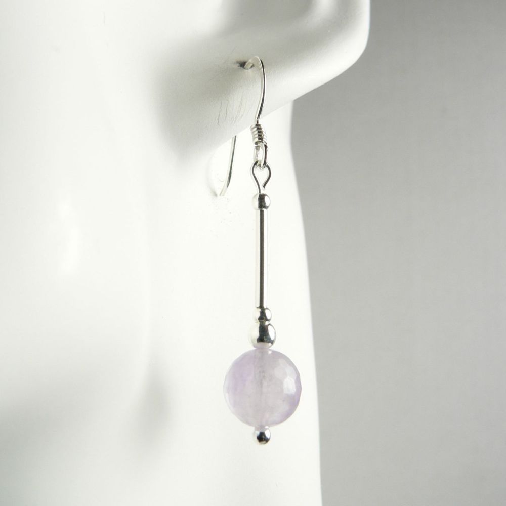 Sterling silver 8mm (+/-) faceted Lavender/Cape Amethyst semi-precious stone earrings, in a gift box (L)