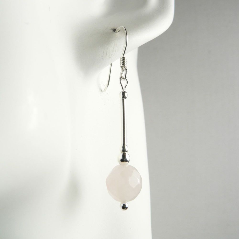 Sterling silver 8mm (+/-) faceted Rose Quartz semi-precious stone earrings, in a gift box (L)