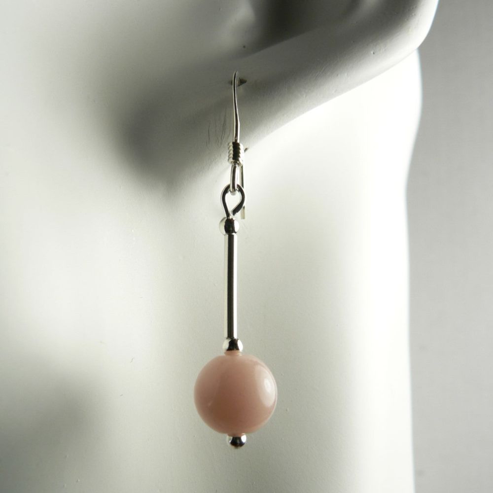 Sterling silver 8mm (+/-) Pink Opal semi-precious stone earrings, in a gift box (L)