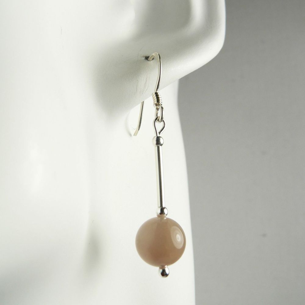 Sterling silver 8mm (+/-) Peach-brown Moonstone semi-precious stone earring