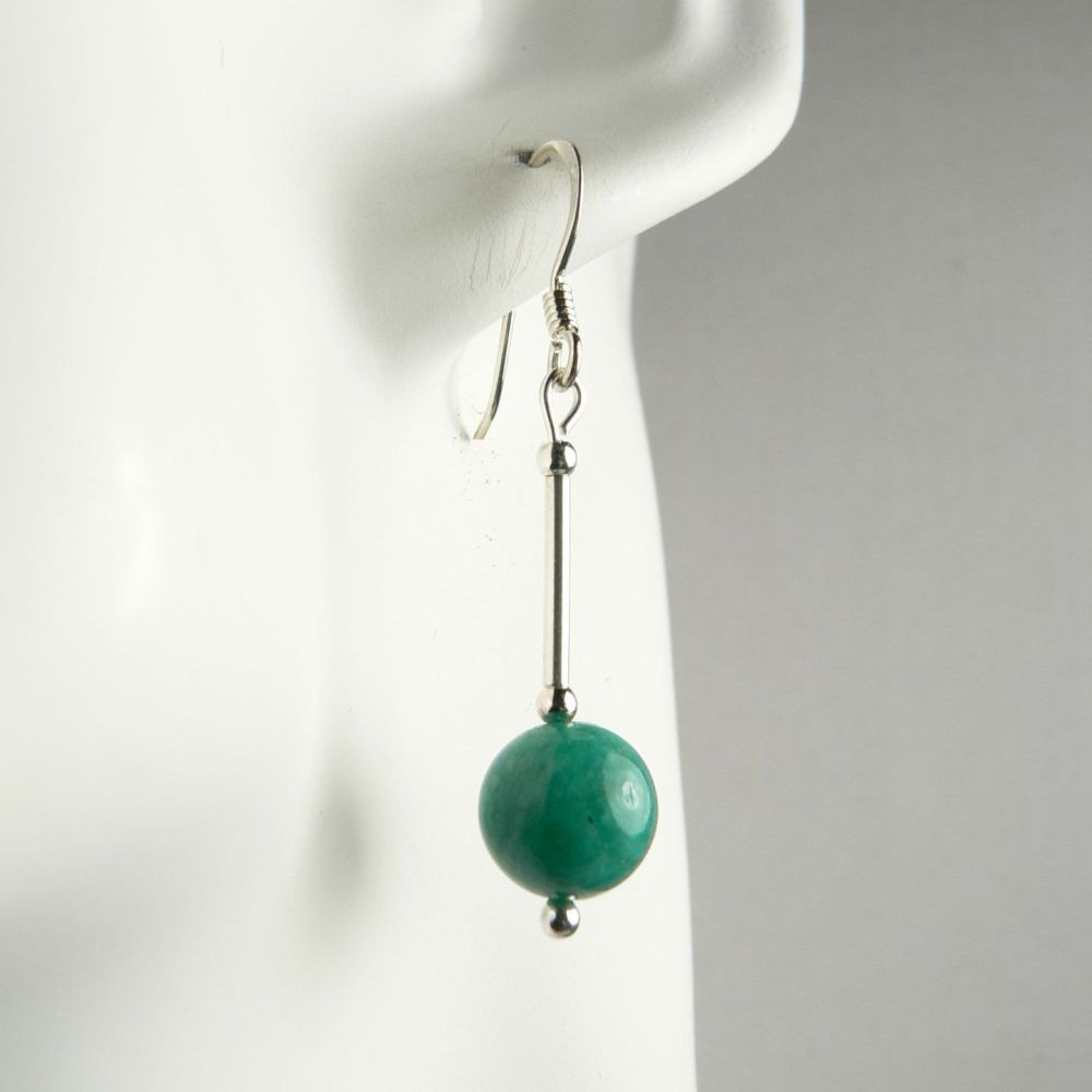 Sterling silver 8mm (+/-) Amazonite semi-precious stone earrings, in a gift box (L)