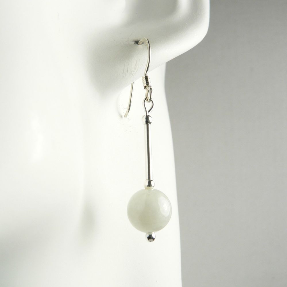 Sterling silver 8mm (+/-) Jadeite semi-precious stone earrings, in a gift box (L)