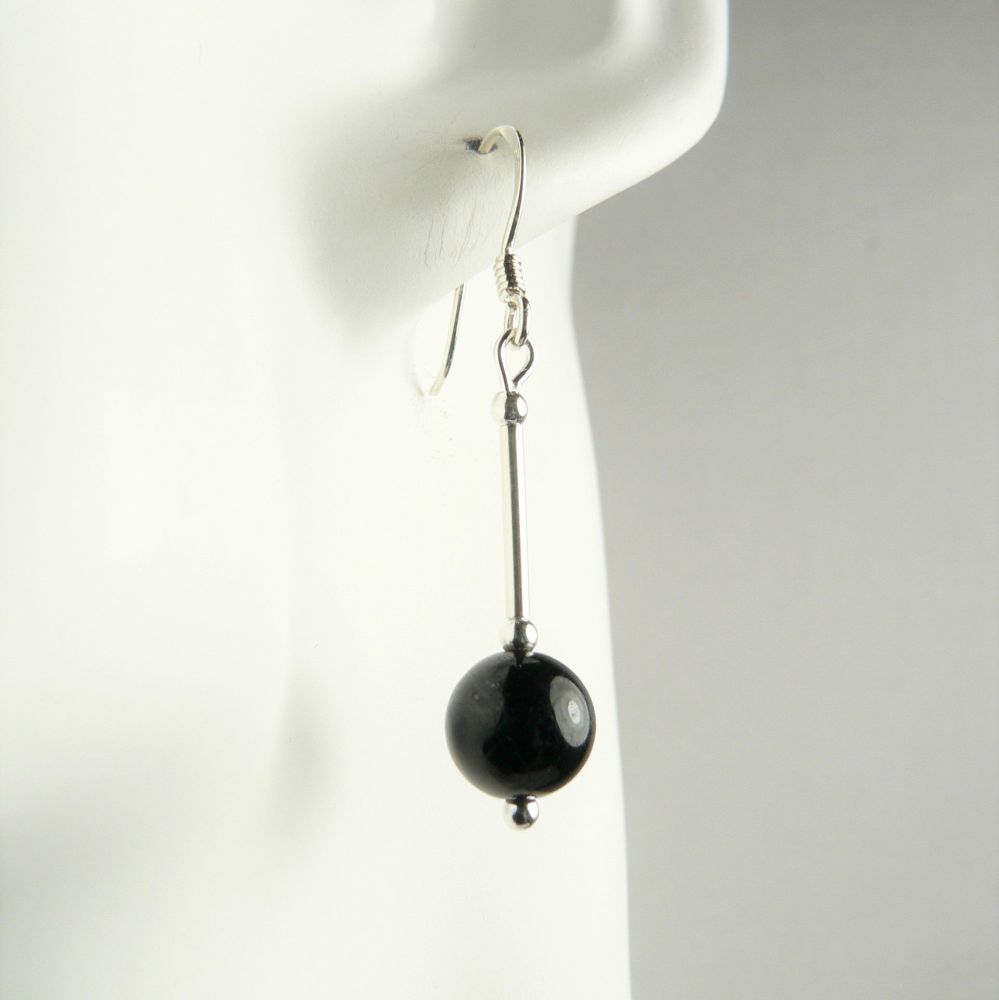 Sterling silver 8mm (+/-) Hypersthene semi-precious stone earrings, in a gift box (L)