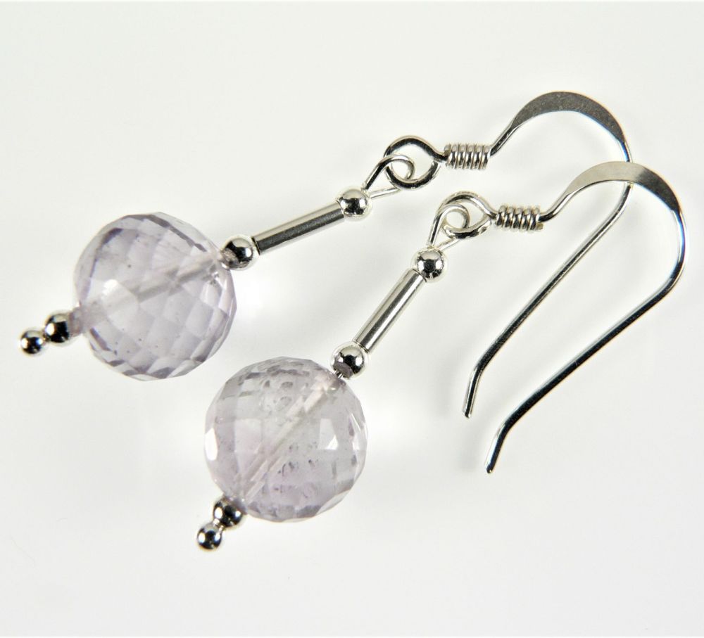 Sterling silver 7-8mm (+/-) faceted Pink Amethyst semi-precious stone earrings, in a gift box (M)