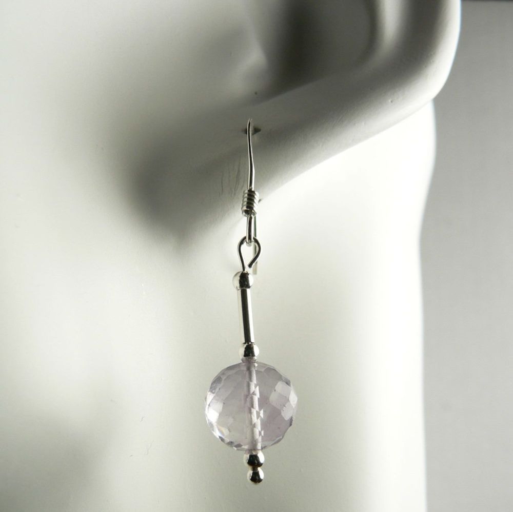 Sterling silver 7-8mm (+/-) faceted Pink Amethyst semi-precious stone earrings, in a gift box (M)