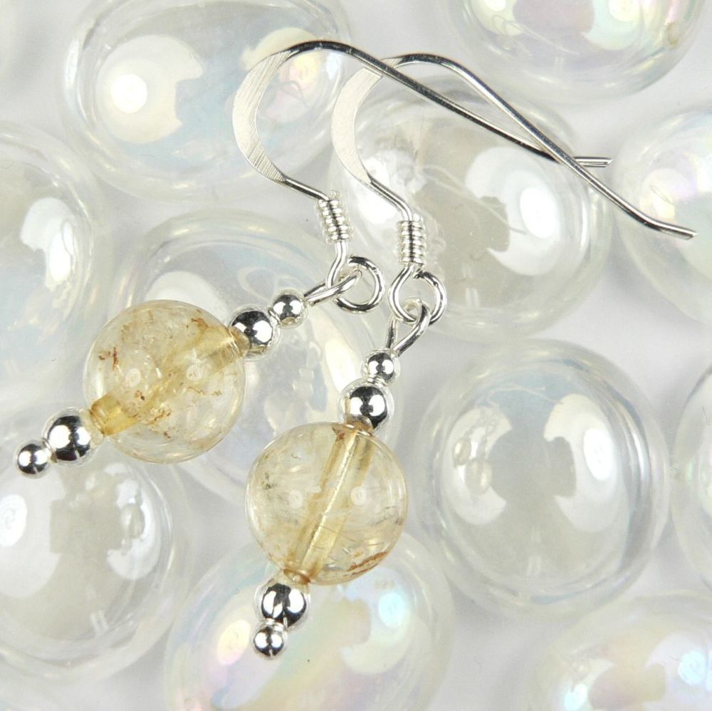 Sterling silver 8mm (+/-) pale yellow Citrine semi-precious stone drop earr