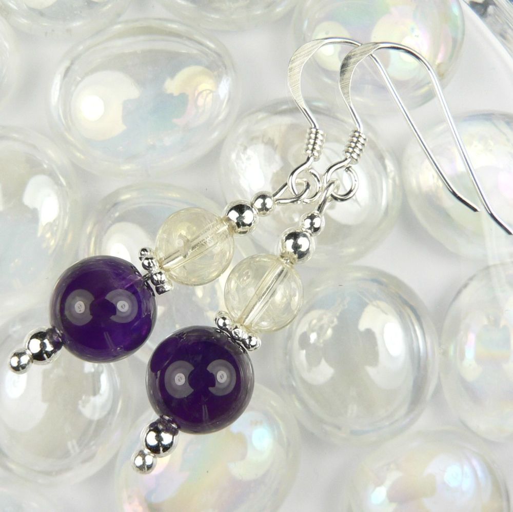 Sterling silver purple Amethyst & pale yellow Citrine semi-precious stone e