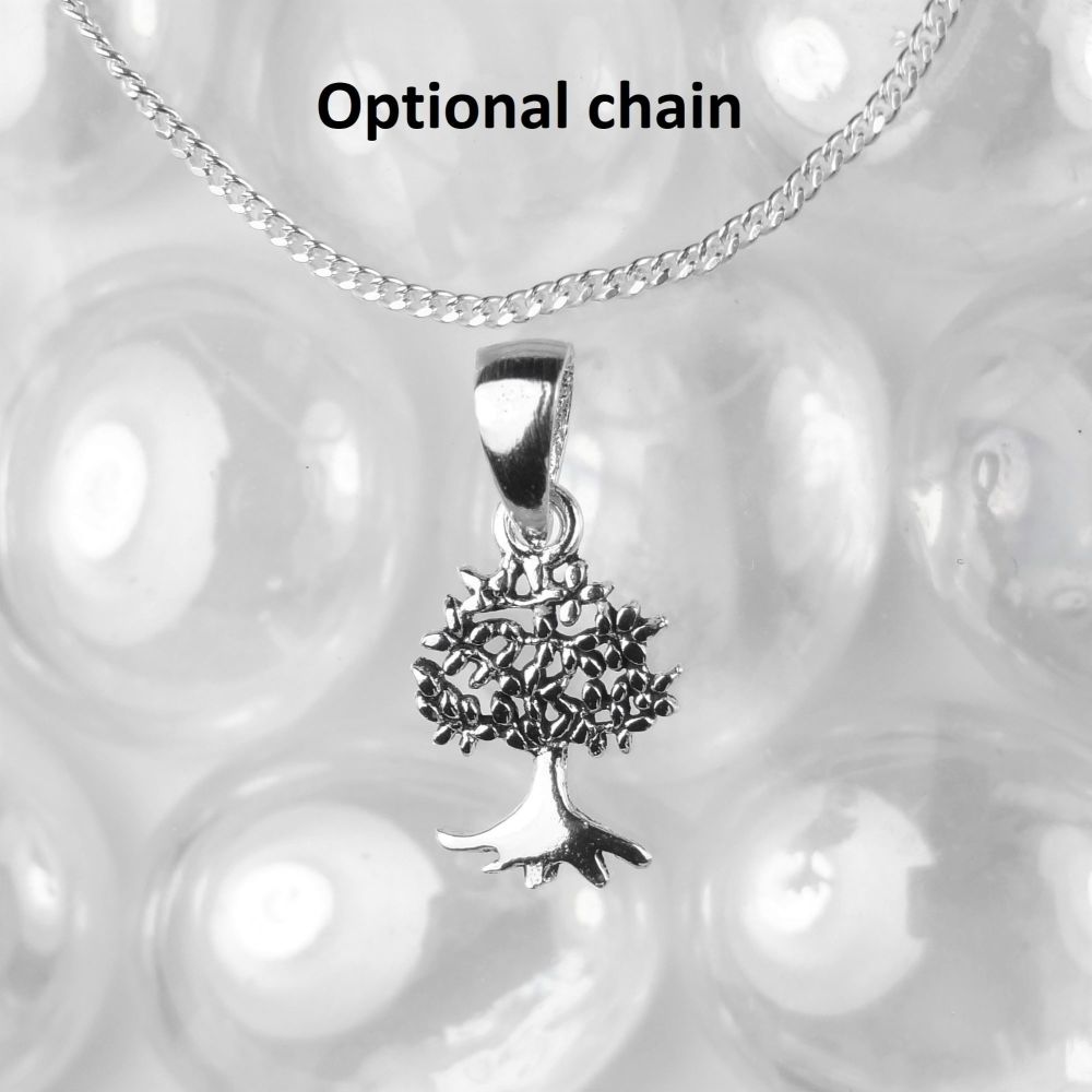 Sterling silver 13mm Tree of Life pendant, with/out 16" fine curb chain, in a gift box