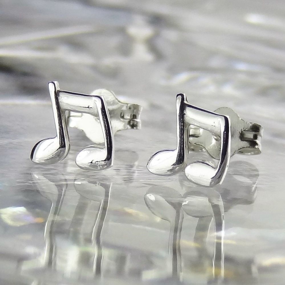 6mm sterling silver musical note stud earrings, in a gift box