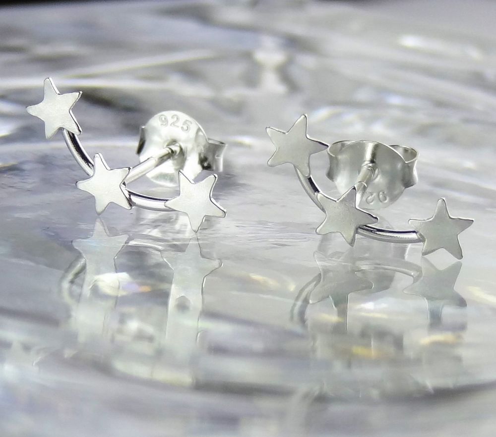 13x3.75mm sterling silver star creeper stud earrings, in a gift box