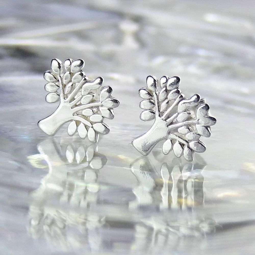 9x7mm sterling silver tree of life stud earrings, in a gift box