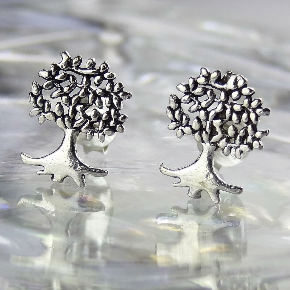 10x8mm sterling silver tree of life stud earrings, in a gift box