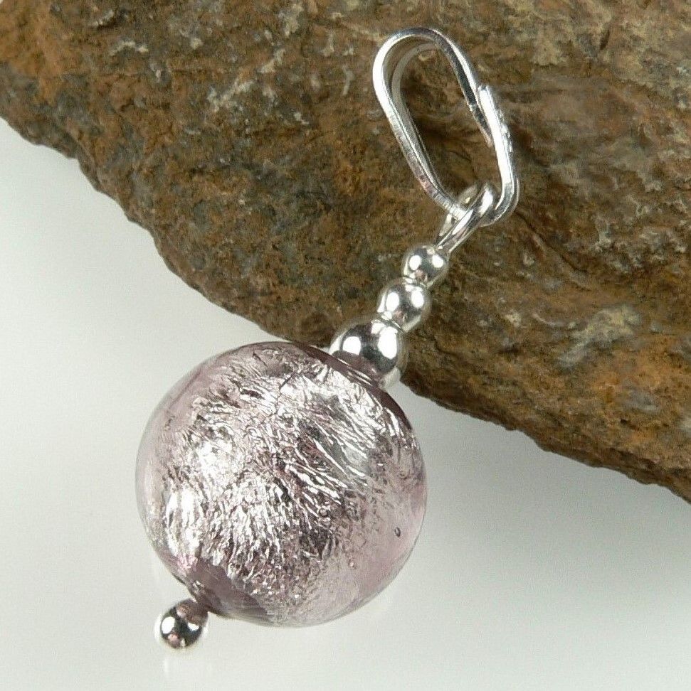 Sterling silver & 10mm (+/-) Murano glass pendant, with/out a chain, in a gift box (Pale Rose & Silver)