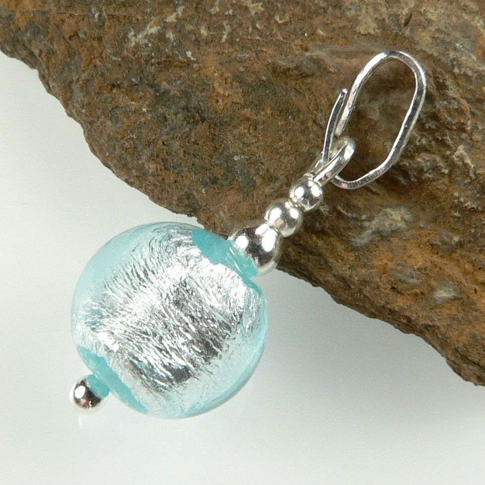 Sterling silver & 10mm (+/-) Murano glass pendant, with/out a chain, in a gift box (Pale Blue & Silver)