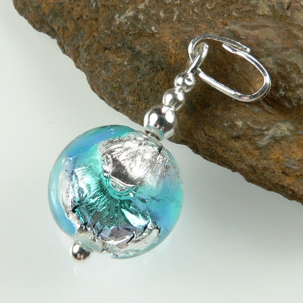 Sterling silver & 10mm (+/-) Murano glass pendant, with/out a chain, in a gift box (Blue/Silver/Black)