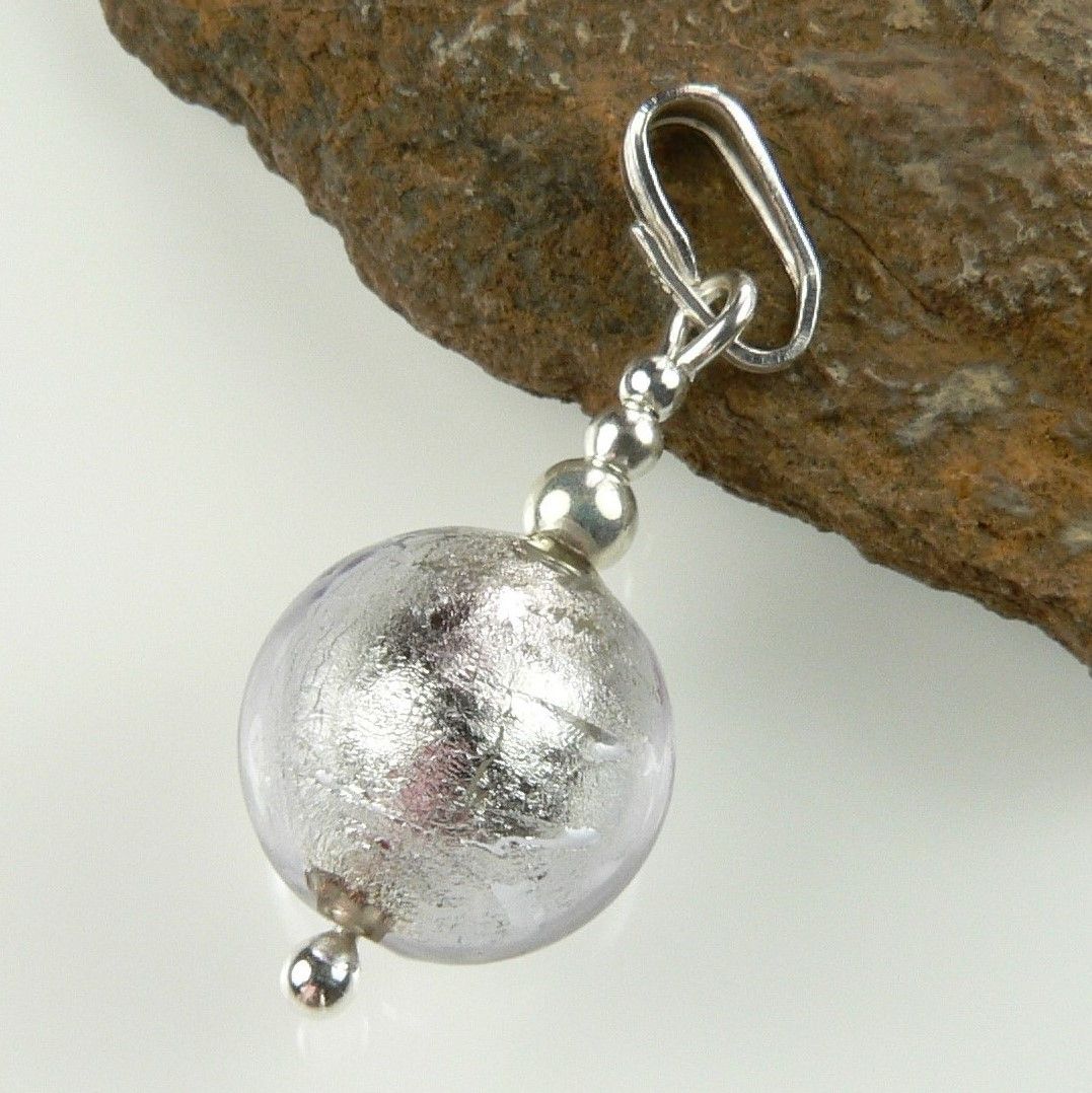 Sterling silver & 10mm (+/-) Murano glass pendant, with/out a chain, in a gift box (Amethyst & Silver)