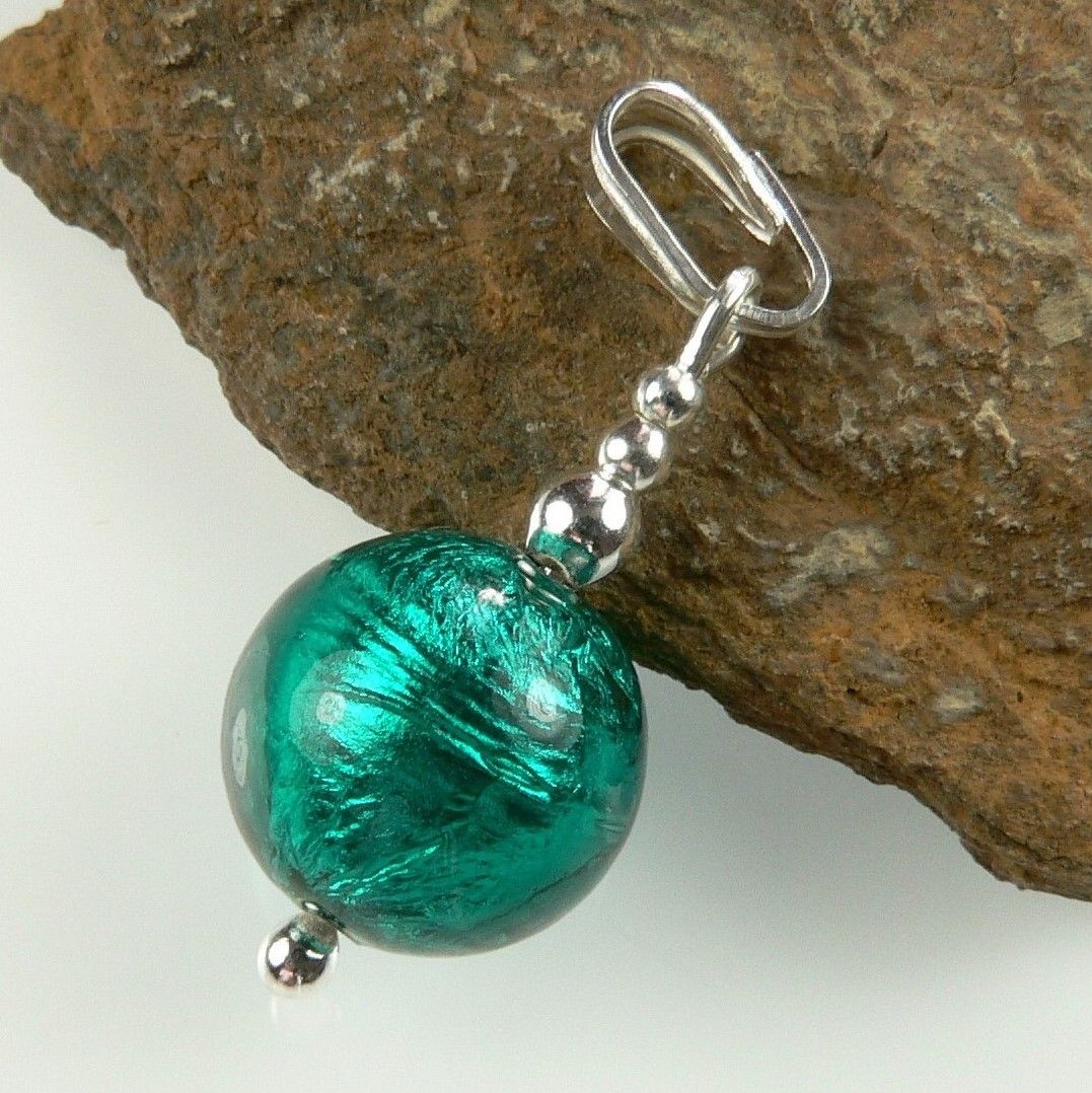 emerald & silver Murano glass pendant necklace