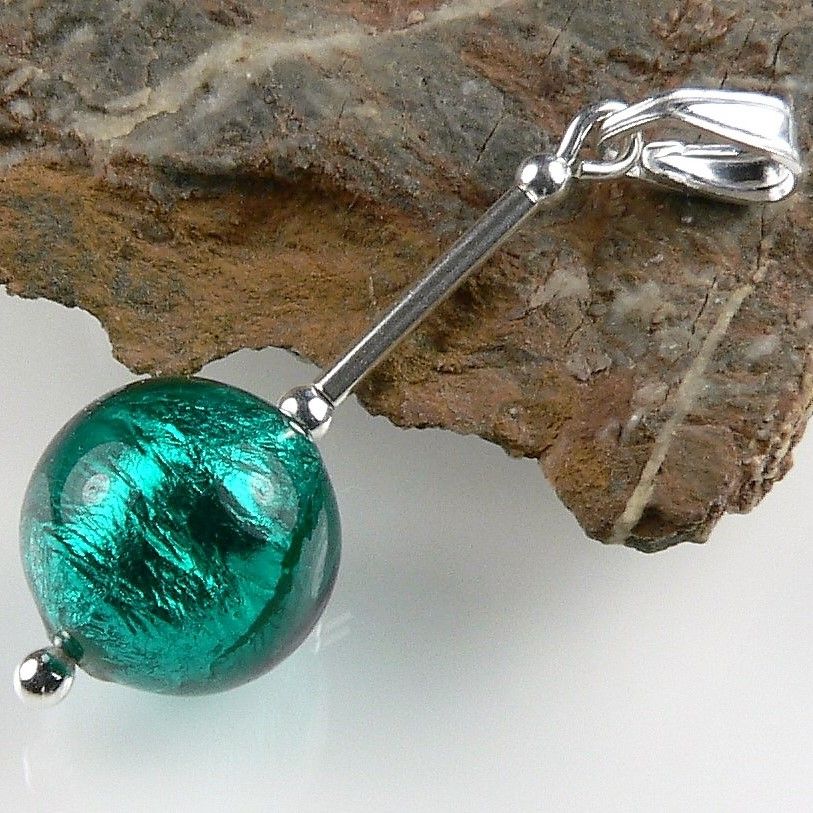 emerald & silver Murano glass pendant necklace