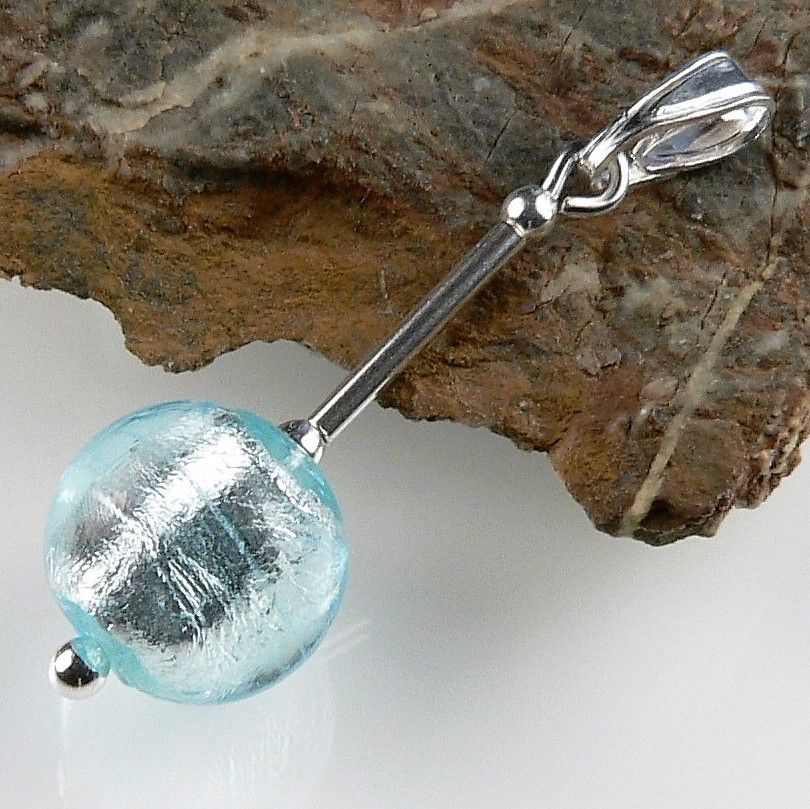 pale blue & silver Murano glass pendant necklace