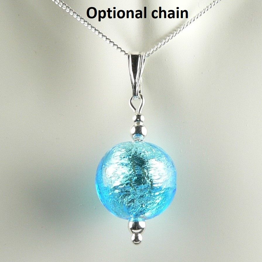 aquamarine & silver Murano glass pendant necklace