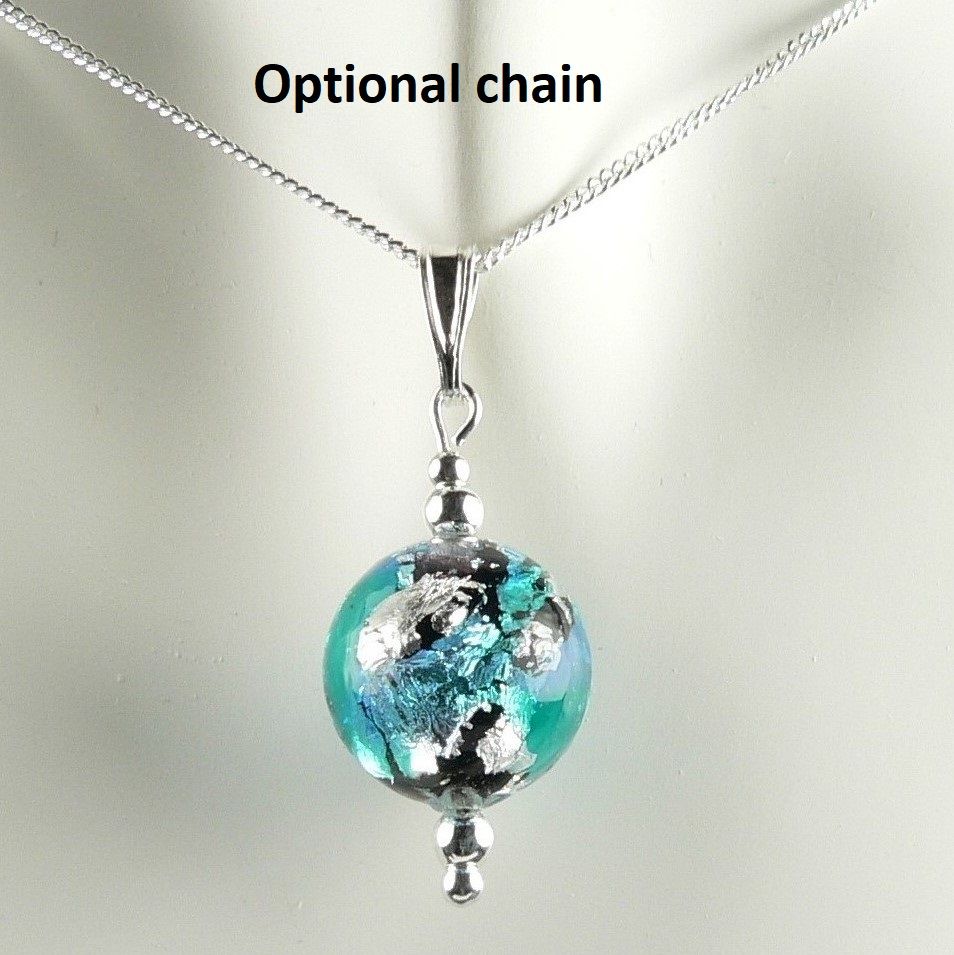 blue  silver black Murano glass pendant necklace