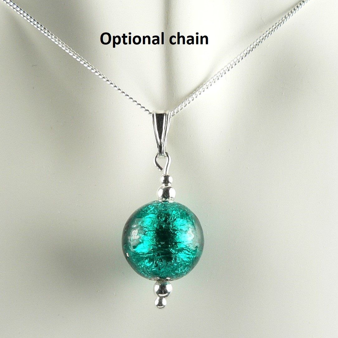 emerald & silver Murano glass pendant necklace