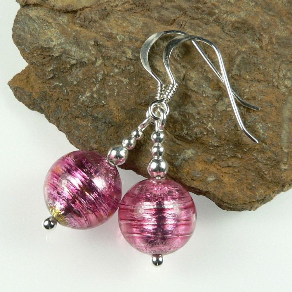 ruby & gold Murano glass earrings